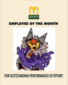 A crudely photoshopped image of Suns face on top of a McDonalds employee of the month poster.